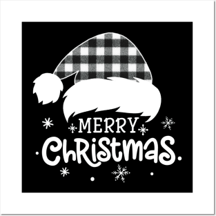 Merry Christmas Buffalo White Plaid Santa Hat Xmas Holiday Posters and Art